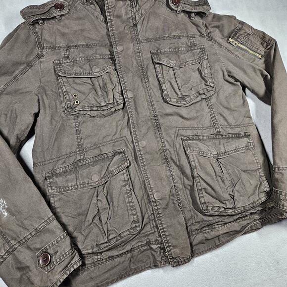 Buckle Black Label Military Jacket Mens Large Heavy Utility Brown Canvas FLAW - Picture 3 of 16